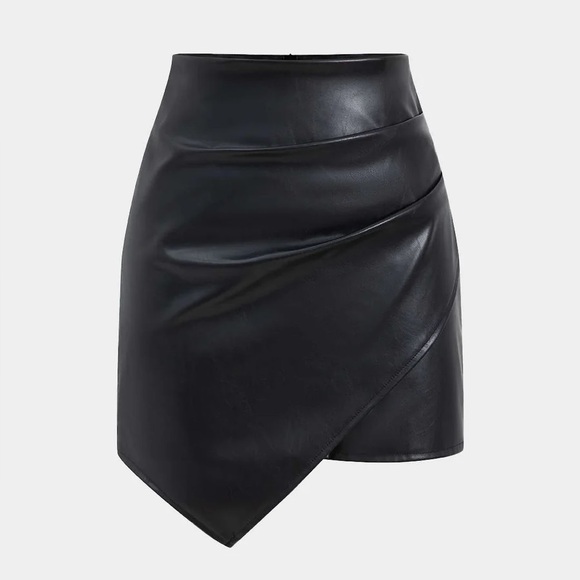 Micas Dresses & Skirts - 072. Micas Asymmetrical Faux Leather Ruched Skirt